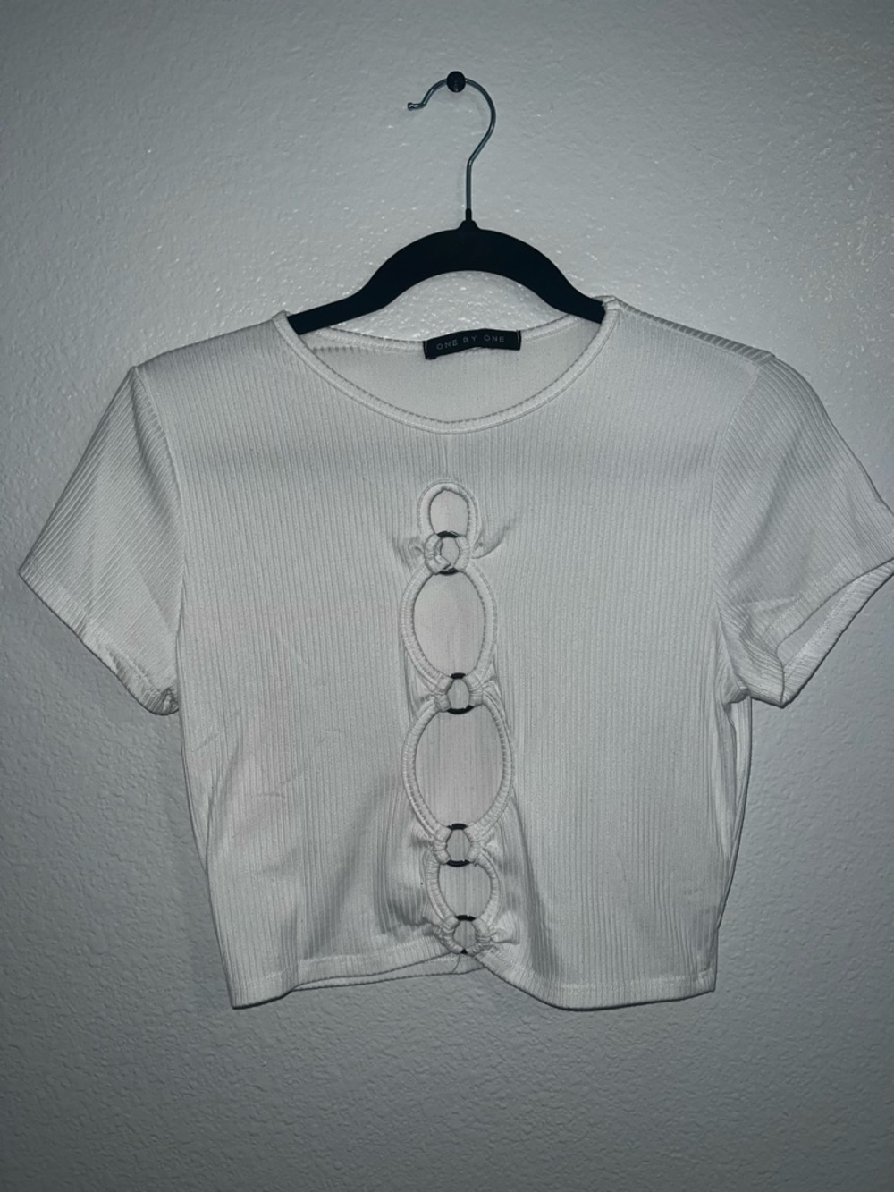 White Ribbed Crop Top with Front Ring Detail